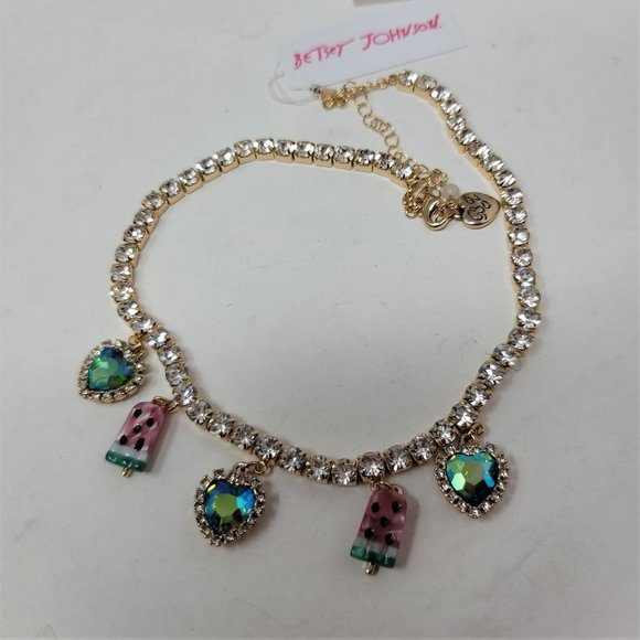 Betsey Johnson Popsicle & Rhinestone Heart Necklace Sparkling - Picture 2 of 6